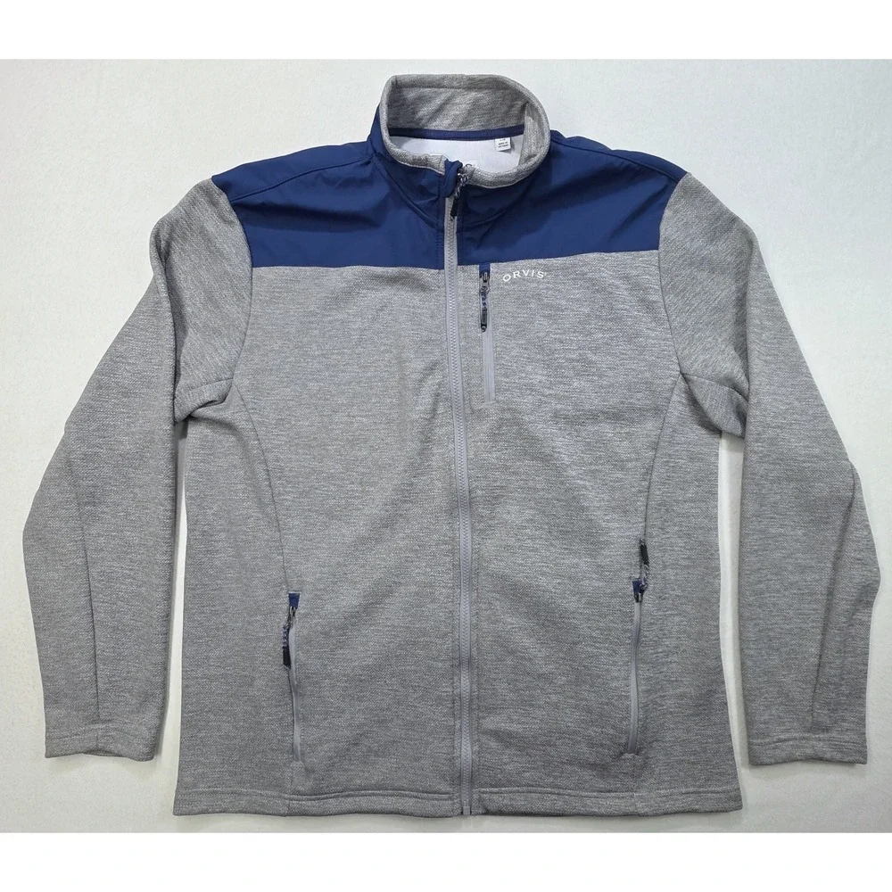 ORVIS Jacket Men's L Blue Bonded Full Zip Nylon Panels Windbreaker LIMITED USE